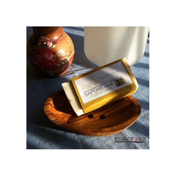 Seifenschale aus Olivenholz +  100g Naturseife