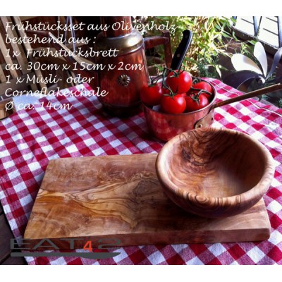 Service de pièces en bois d’olivier pour petit déjeuner