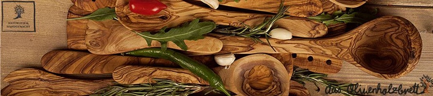 Ustensiles e cuilleres de cuisine en bois d'olivier